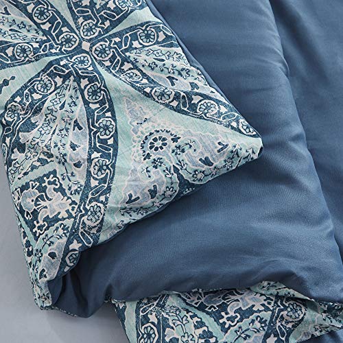 Comfort Spaces Bed in A Bag - Trendy Casual Design Cozy Comforter with Complete Sheet Set with Side Pocket, All Season Cover, Matching Shams, Full(80"x90"), Gloria, Damask Blue 9 Piece