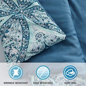 Comfort Spaces Bed in A Bag - Trendy Casual Design Cozy Comforter with Complete Sheet Set with Side Pocket, All Season Cover, Matching Shams, Full(80"x90"), Gloria, Damask Blue 9 Piece