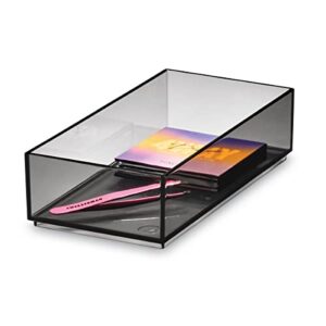 idesign the sarah tanno collection plastic cosmetic drawer organizer, made of recycled plastic, 4" x 8" x 2", smoke/black
