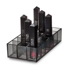 idesign the sarah tanno collection plastic lipstick organizer, made from recycled plastic, black/smoke 8 x 4 x 2"