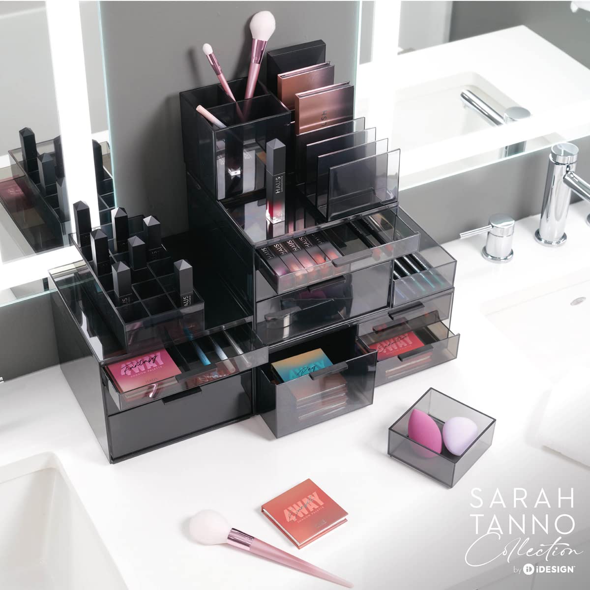 iDesign The Sarah Tanno Collection Plastic Lipstick Organizer, Made from Recycled Plastic, Black/Smoke 8 x 4 x 2"