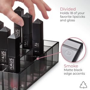 iDesign The Sarah Tanno Collection Plastic Lipstick Organizer, Made from Recycled Plastic, Black/Smoke 8 x 4 x 2"