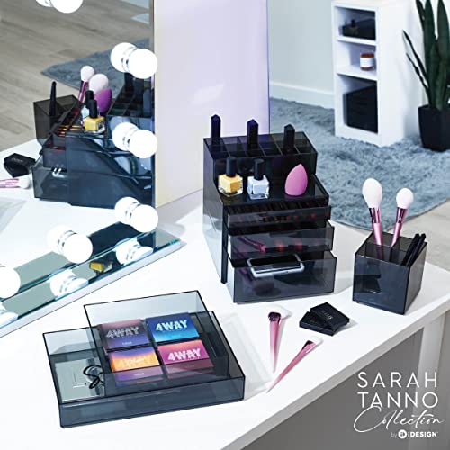 iDesign The Sarah Tanno Collection Plastic Cosmetic Drawer Organizer, Made of Recycled Plastic, 8" x 12" x 2", Smoke/Black