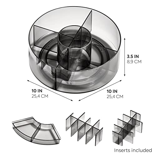 IDesign The Sarah Tanno Collection Lazy Susan Spinning Cosmetic Organizer, Made of Recycled Plastic, Smoke/Black 10 x 10 x 3.5"