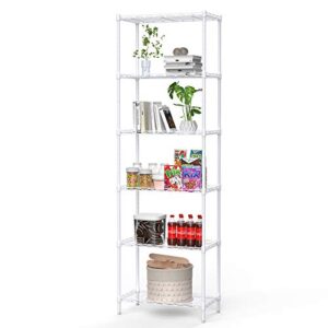 NATRKE 6-Tier Storage Shelf Wire Shelving Unit, Adjustable Heavy Duty Storage Shelves for Kitchen Organization, with Leveling Feet, White (21.26 Lx12 Wx69 H)