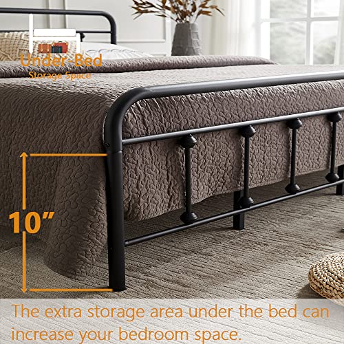 H HESTINYSUSMetal Bed Frame with Vintage Headboard and Footboard, Premium Stable Steel Slat Support Mattress Foundation, No Box Spring Needed and Easy Assembly, Gray Black (King).