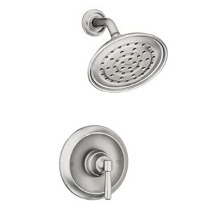 moen halle spot resist brushed nickel shower faucet trim set featuring wide showerhead and shower lever handle with posi-temp valve included, 82971srn