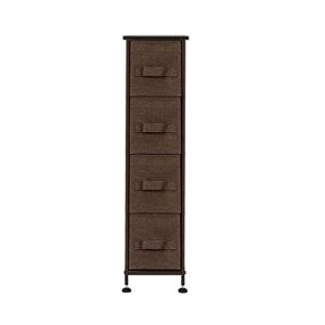 guangshuohui narrow dresser storage tower, vertical storage unit with 4 fabric drawers, metal frame, slim storage tower, 7.9” width, for living room, kitchen, small space, gap (coffee)