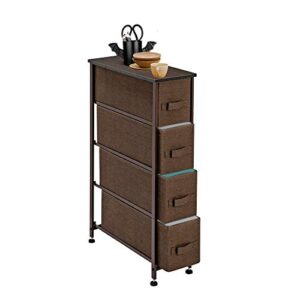 Guangshuohui Narrow Dresser Storage Tower, Vertical Storage Unit with 4 Fabric Drawers, Metal Frame, Slim Storage Tower, 7.9” Width, for Living Room, Kitchen, Small Space, Gap (Coffee)