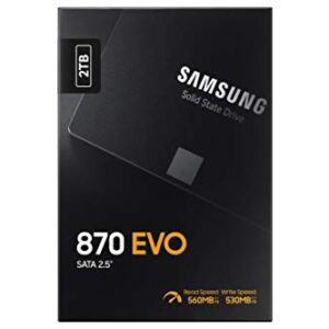 Samsung 870 EVO 2TB, V-NAND, 2.5" . 7mm, SATA III 6GB/s, R/W(Max) 560MB/s/530MB/s, 98K/88K IOPS, 1,200TBW, 5 Years