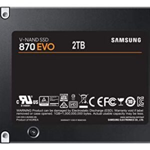 Samsung 870 EVO 2TB, V-NAND, 2.5" . 7mm, SATA III 6GB/s, R/W(Max) 560MB/s/530MB/s, 98K/88K IOPS, 1,200TBW, 5 Years