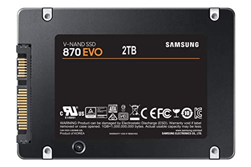 Samsung 870 EVO 2TB, V-NAND, 2.5" . 7mm, SATA III 6GB/s, R/W(Max) 560MB/s/530MB/s, 98K/88K IOPS, 1,200TBW, 5 Years