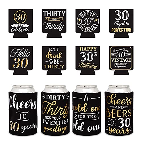 30th Birthday Beer Can Cooler Sleeves Cheers to 30 Years Variety (12 Pack)