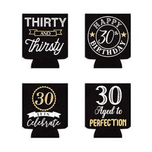 30th Birthday Beer Can Cooler Sleeves Cheers to 30 Years Variety (12 Pack)