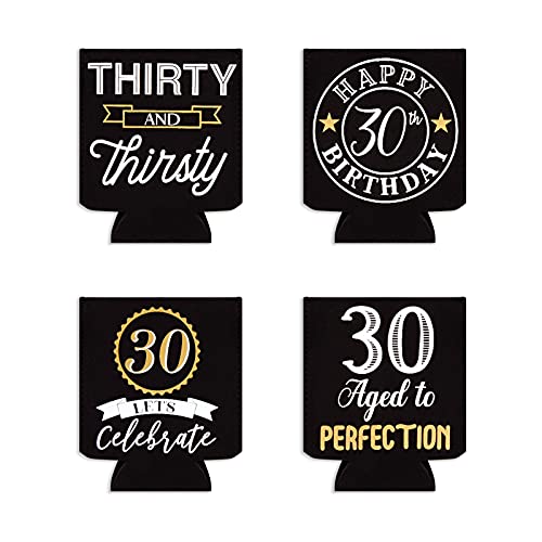 30th Birthday Beer Can Cooler Sleeves Cheers to 30 Years Variety (12 Pack)