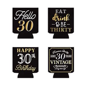 30th Birthday Beer Can Cooler Sleeves Cheers to 30 Years Variety (12 Pack)