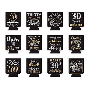 30th Birthday Beer Can Cooler Sleeves Cheers to 30 Years Variety (12 Pack)