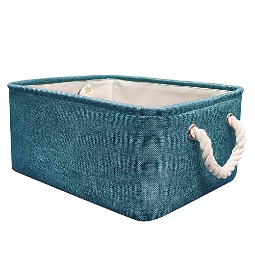 Protecu Storage Bins - Storage Baskets for Organizing with Cotton Rope Handles | Baskets for Gifts Empty for Home Office Toys Kids Room Clothes Closet Shelves(Blue,14.2x10.2x6.3inch)