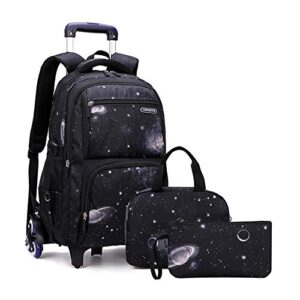 elementary galaxcy teens rolling backpack kids boys luggage with wheels trolly bookbag for school-6 wheels