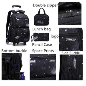 Elementary Galaxcy Teens Rolling Backpack Kids Boys Luggage with Wheels Trolly BookBag for School-6 Wheels
