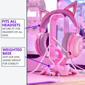 Tilted Nation RGB Gaming Headset Stand - 3 in 1 Pink Headphone Stand with Mouse Bungee and 2 Port USB Hub Charger - The Ultimate Gaming Accessory and Gamer Gift - RGB Headphone Holder for Desk