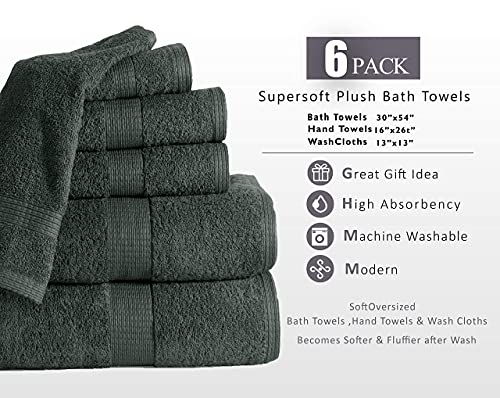 LANE LINEN Grey Bath Towels for Bathroom Set - 100% Cotton 6 Pc Towels Set, Absorbent Bathroom Towel Set, 2 Bath Towels, 2 Hand Towels, 2 Wash Cloths for Your Body and face-Grey Bath Towels Set