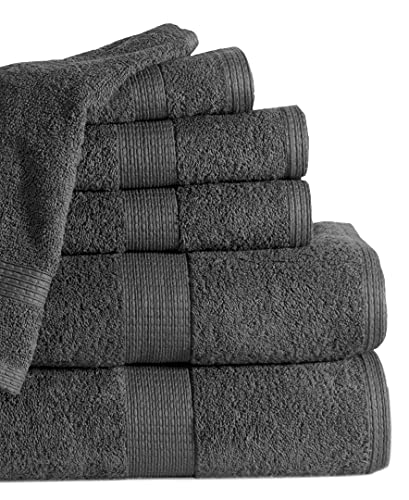 LANE LINEN Grey Bath Towels for Bathroom Set - 100% Cotton 6 Pc Towels Set, Absorbent Bathroom Towel Set, 2 Bath Towels, 2 Hand Towels, 2 Wash Cloths for Your Body and face-Grey Bath Towels Set