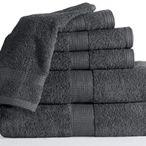 LANE LINEN Grey Bath Towels for Bathroom Set - 100% Cotton 6 Pc Towels Set, Absorbent Bathroom Towel Set, 2 Bath Towels, 2 Hand Towels, 2 Wash Cloths for Your Body and face-Grey Bath Towels Set