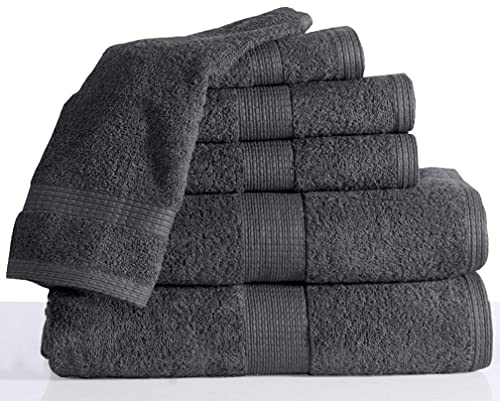 LANE LINEN Grey Bath Towels for Bathroom Set - 100% Cotton 6 Pc Towels Set, Absorbent Bathroom Towel Set, 2 Bath Towels, 2 Hand Towels, 2 Wash Cloths for Your Body and face-Grey Bath Towels Set