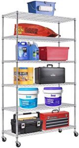 6 tier storage shelves, wire shelving metal shelf adjustable height, heavy duty garage storage shelves with wheels, 82 "h x 48 "l x 18 "w, 2100 lb weight capacity (chrome)