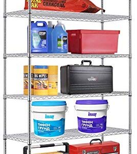 6 Tier Storage Shelves, Wire Shelving Metal Shelf Adjustable Height, Heavy Duty Garage Storage Shelves with Wheels, 82 "H x 48 "L x 18 "W, 2100 lb Weight Capacity (Chrome)