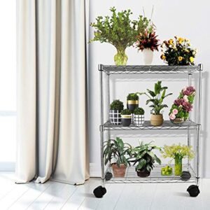 Simple Deluxe Heavy Duty 3-Shelf Shelving with Wheels, Adjustable Storage Units, Steel Organizer Wire Rack, Plug Version, 24.02”L x 13.78“W x 31.89”H, Chrome