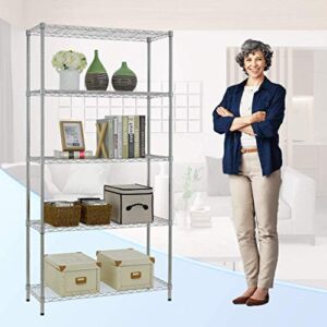 1250 LBS Chrome 5 Tier Shelf Wire Shelving Unit - 14"x36"x72", NSF Metal Heavy Duty Large Storage Shelves Height Adjustable Utility for Garage Kitchen Office Commercial Shelving Steel Layer Shelf