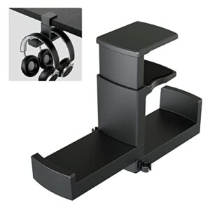 pc gaming headphone stand,dual headset hanger hook holder with adjustable & rotating arm clamp,under desk design,universal fit,built in cable clip organizer eurpmask