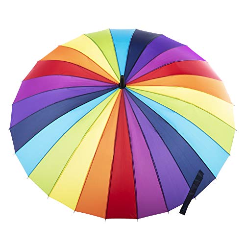 totes Large Eco Auto-Open 24 Rib Stick Umbrella with a Classic J Hook Curved Handle and water repellant