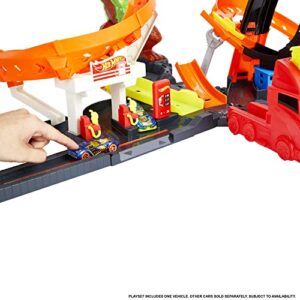 Hot Wheels Toy Car Track Set City Toxic Gorilla Slam Gas Station & Tire Repair Shop, Truck Launcher, 1:64 Scale Car