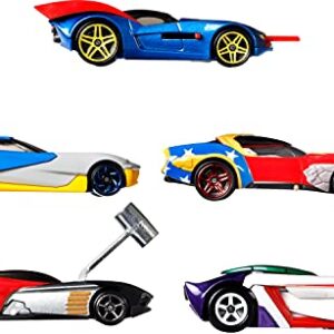 Hot Wheels Dc Toy Character Car 5-Pack in 1:64 Scale: Superman, Batman, Wonder Woman, the Joker Gt & Harley Quinn