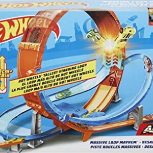 Hot Wheels Toy Car Track Set Massive Loop Mayhem, 28-in Tall Loop, Powered by Motorized Booster, 1:64 Scale Car