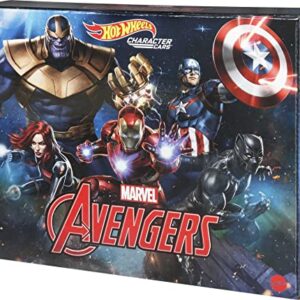 Hot Wheels Marvel Toy Character Car 5-Pack in 1:64 Scale: Captain America, Black Panther, Black Widow, Iron Man & Thanos