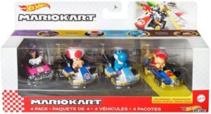 hot wheels mario kart vehicle 4-pack, set of 4 fan-favorite characters includes 1 exclusive model, collectible gift for kids & fans ages 3 years old & up