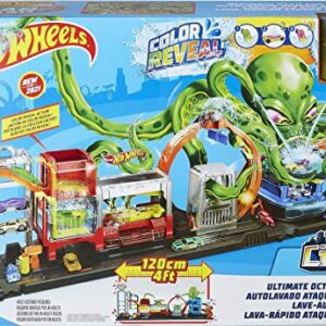 Hot Wheels Toy Car Track Set City Ultimate Octo Car Wash & Color Reveal Car in 1:64 Scale, Color Change in Very Warm & Icy Cold Water