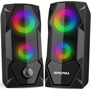 SPKPAL Computer Speakers RGB Gaming Speakers for PC 2.0 Wired USB Powered Stereo Volume Control Dual Channel Multimedia AUX 3.5mm for Laptop Desktop Monitors,10W