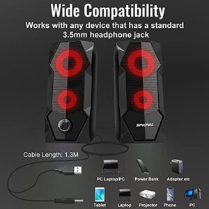 SPKPAL Computer Speakers RGB Gaming Speakers for PC 2.0 Wired USB Powered Stereo Volume Control Dual Channel Multimedia AUX 3.5mm for Laptop Desktop Monitors,10W