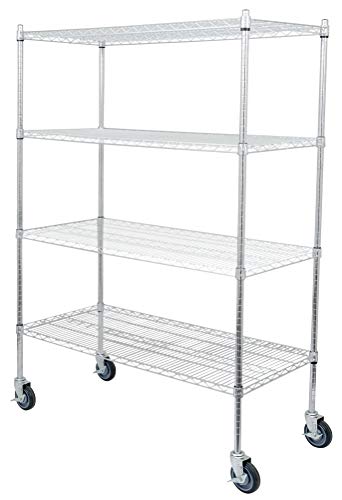 Regal Altair 14" Deep x 30" Wide x 92" High 4 Tier Chrome Wire Shelving Kit with 5" Wheels | NSF Commercial Storage Rack Unit