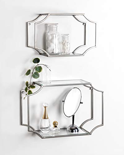 Kate and Laurel Ciel Modern Horizontal Shelves, Set of 2, Silver, Decorative Glam Wall Decor for Storage and Display