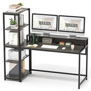 Teraves Computer Desk with 5 Tier Shelves,Reversible Writing Desk with Storage 49 Inch Study Table for Home Office Independent Bookcase and Desk for Multiple Scenes (Desk+Shelves, BOAK)