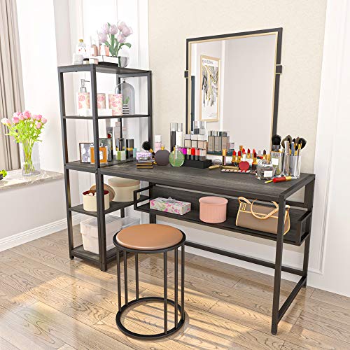 Teraves Computer Desk with 5 Tier Shelves,Reversible Writing Desk with Storage 49 Inch Study Table for Home Office Independent Bookcase and Desk for Multiple Scenes (Desk+Shelves, BOAK)