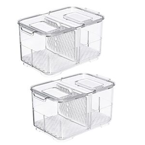 slideep food storage containers fridge produce saver, stackable refrigerator organizer keeper foldable lid with removable drain tray for produce, fruits, vegetables 2800 ml - 2 pack