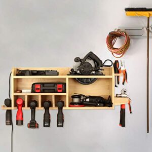 simesove Power Tool Organizer, Drill Charging Station,5 Drill Hanging Slots, Drill Holder Storage Wall Mount Shelf Rack, Cordless Drill Storage,Drill Organizer Wall Mount,Polished Wooden Toolbox for Saw,Father's Day Gift