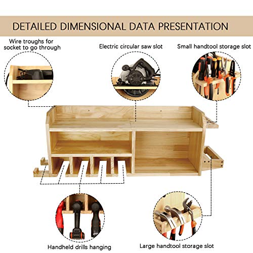 simesove Power Tool Organizer, Drill Charging Station,5 Drill Hanging Slots, Drill Holder Storage Wall Mount Shelf Rack, Cordless Drill Storage,Drill Organizer Wall Mount,Polished Wooden Toolbox for Saw,Father's Day Gift